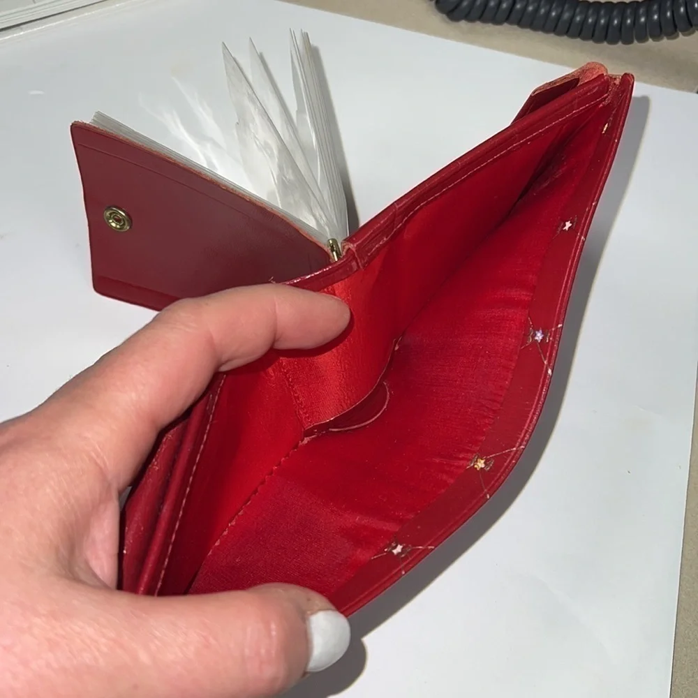 Vintage Red Leather Bifold Snap Wallet